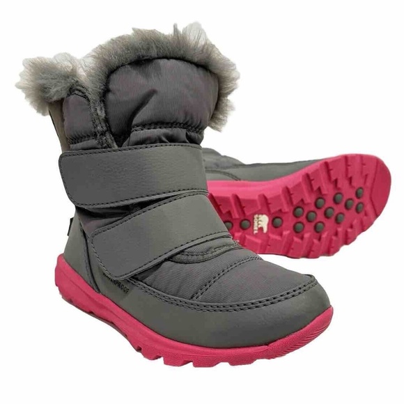 SOREL Whitney II Strap Waterproof Boots Size 12 Gray Pink Winter Faux Fur Lining - Picture 1 of 12